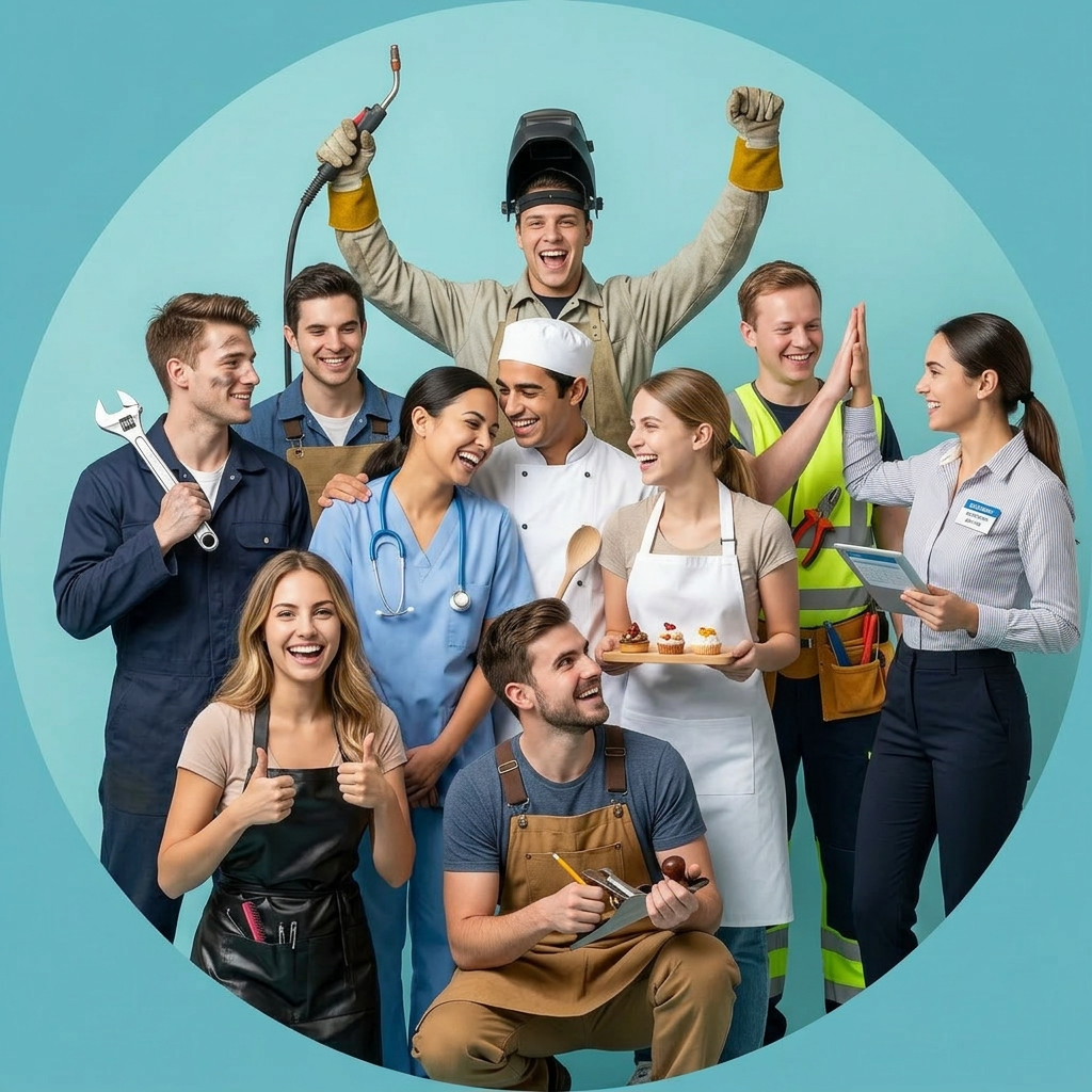 Vocational training students from various professions